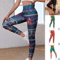Fashion High Waist Printed Christmas Pants