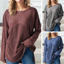Casual Style Long Sleeve Round Neck Loose T-shirt