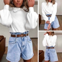 Fashion Solid Color Long Sleeve Mock Neck Top