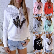 Fashion Heart Pattern Long Sleeve Hooded Sweatshirt