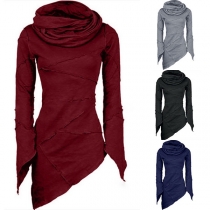 Chic Style Long Sleeve Cowl Neck Irregular Hem Top