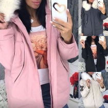 Fashion Faux Fur Spliced Hooded Sequin Star Padded Coat
