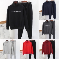 Fashion Plush Lining Stand Collar Sweatshirt + Pants Sports Suit