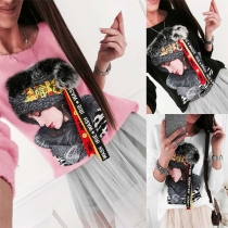 Cute Figure Printed Long Sleeve Round Neck Sweatshirt