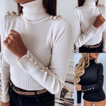 Fashion Solid Color Long Sleeve Turtleneck Slim Fit Top