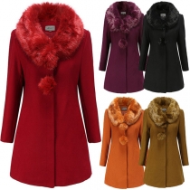 Modefärgad långärmad fuskpälskrage Slim it Woolen Coat