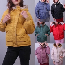 Fashion Solid Color Long Sleeve Hooded Padded Coat