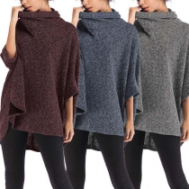 Chic Style Dolman Sleeve Turtleneck Irregular Hem Cloak Top