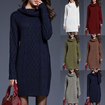 Fashion Solid Color Long Sleeve Turtleneck Sweater Dress