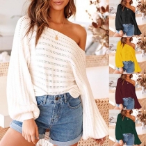 Sexy Oblique Shoulder Dolman Sleeve Solid Color Knit Top