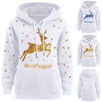 Cute Elk Printed Long Sleeve Hooded Sweatshirt