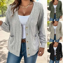 Retrostil långärmad enkelknäppt stickad cardigan