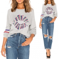 Fashion Colorful Lip Printed Long Sleeve Round Neck Sweatshirt
