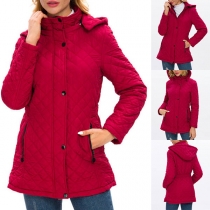 Fashion Solid Color Long Sleeve Hooded Padded Coat