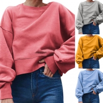 Fashion Solid Color Long Sleeve Round Neck Loose Sweatshirt