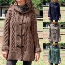 Mode - Enfärgad Långärmad Hooded Horn Button Sweater Coat