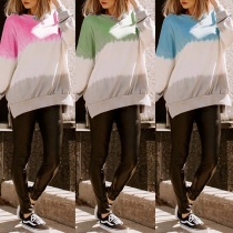 Fashion Contrast Color Long Sleeve Round Neck High-low Hem Sweatshirt