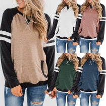 Fashion Contrast Color Long Sleeve Round Neck Sweatshirt