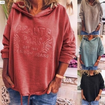 Fashion Long Sleeve Hooded Embossing Sweatshirt