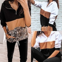 Fashion Leopard Spliced Long Sleeve Hooded Sweatshirt