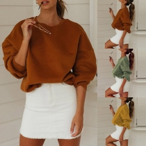 Casual Style Long Sleeve Round Neck Solid Color Loose Sweatshirt