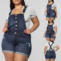 Fashion High Waist Slim Fit Ripped Denim Shorts Overalls