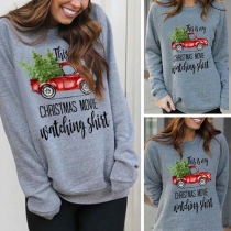 Fashion Long Sleeve Round Neck Letters Printed Sweatshirt