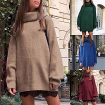 Fashion Solid Color Long Sleeve Turtleneck Loose Sweater