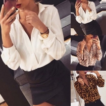 OL Style Long Sleeve POLO Collar Printed Shirt