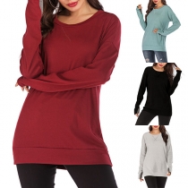 Casual Style Long Sleeve Round Neck Solid Color Sweatshirt