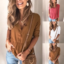 Fashion Solid Color 3/4 Sleeve V-neck Blouse