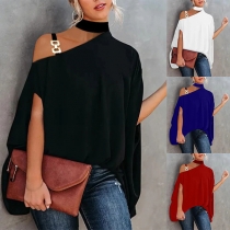 Sexy Off-shoulder Short Sleeve Solid Color T-shirt
