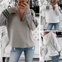 Fashion Striped Spliced Long Sleeve V-neck Hooded Sweatshirt