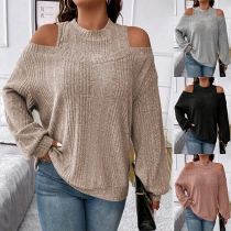 Sexig off-shoulder långärmad helfärgad tröja