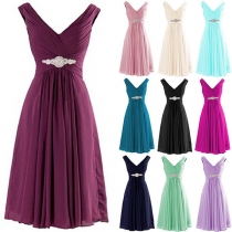 Sexy Backless V-neck Sleeveless High Waist Party Dress