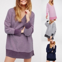 Fashion Contrast Color Long Sleeve V-neck Sweatshirt