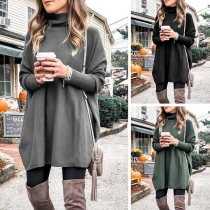 Fashion Solid Color Long Sleeve Turtleneck Loose Knit Top