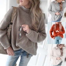 Fashion Solid Color Long Sleeve Mock Neck Loose Sweater