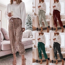Modebyxor med hög midja och lösa paljetter