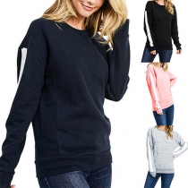 Casual Style Long Sleeve Round Neck Contrast Color Sweatshirt