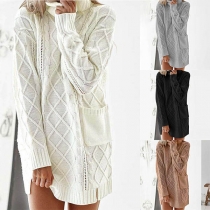 Fashion Solid Color Long Sleeve Turtleneck Sweater Dress