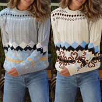Fashion Long Sleeve Round Neck Printed Sweater