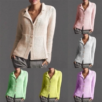 Mode Enfärgad Långärmad Knit Coat med Naggad Lapel