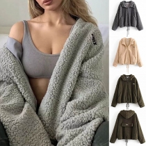Fashion Solid Color Long Sleeve Hooded Faux Cashmere Coat