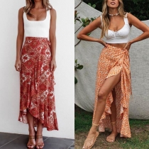 Sexy Slit Hem High Waist Printed Maxi Skirt