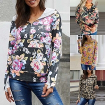Fashion Long Sleeve Hooded Printed Sweatshirt