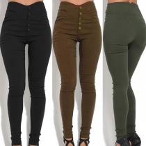 Mode enfärgade byxor med hög midja Slim Fit
