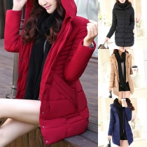 Fashion Solid Color Long Sleeve Hooded Slim Fit Padded Coat