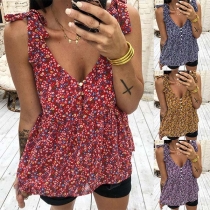 Sexy Backless V-neck Printed Top