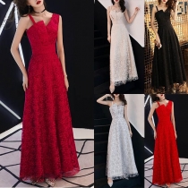 Sexy One-shoulder Sleeveless High Waist Lace Maxi Dress